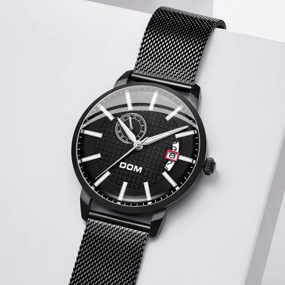 Часы DOM Дизайнерские мужские автоматические черные из нержавеющей стали