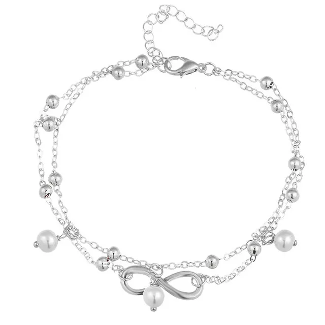 Boho двойной Слои Имитация жемчужные браслеты на ногу для женщин модные