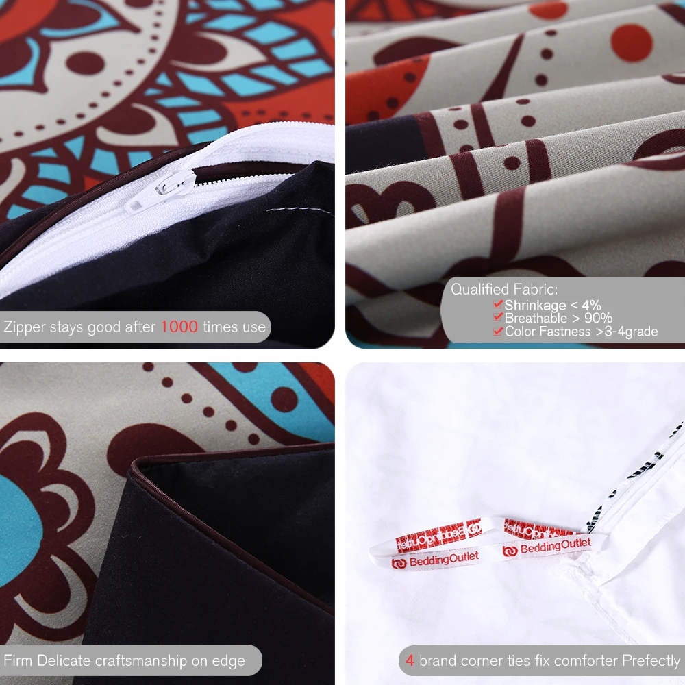 BeddingOutlet Boho Bedding Set Indian Elephant Black Printed Bohemia Duvet Cover Bedspread Twin Full Queen King Bed 4Pcs|king bed set|bed setbedding