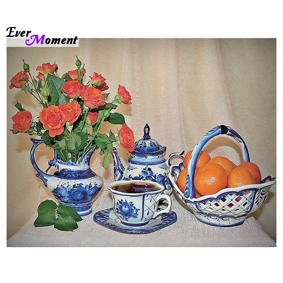 Diy алмазная живопись синяя и белая фарфоровая ваза вышивка крестиком кристалл