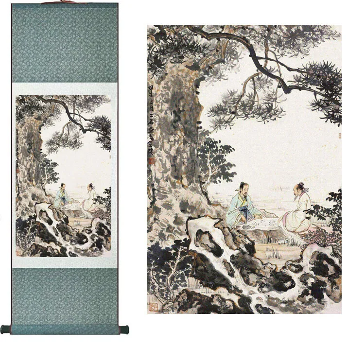 Пейзажная живопись, украшение для дома и офиса, китайская живопись в свитке пейзаж, искусство, игра в шахматы, печатная живопись