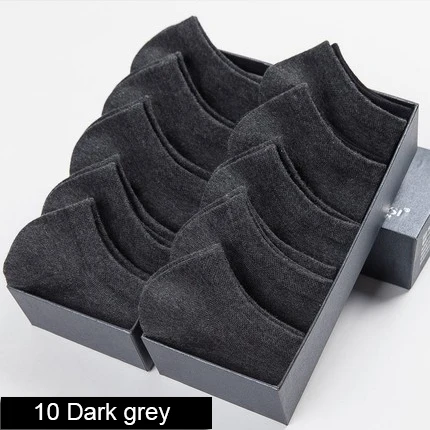 10 Dark grey Летние тонкие высококачественные мужские короткие носки-башмачки, белые, 10 пар, фирменные, деловые, для отдыха, без шоу, носки-лодочки, 100 хлопок - Цвет: 10 Dark grey