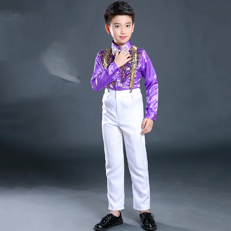 Костюм для мальчиков в стиле хип хоп рубашки с блестками костюм белыми штанами