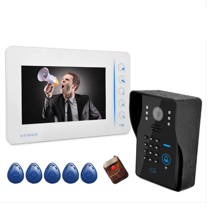 7 дюймовый Пароль/карта RIFD/дистанционного управления проводной видеодомофон|video