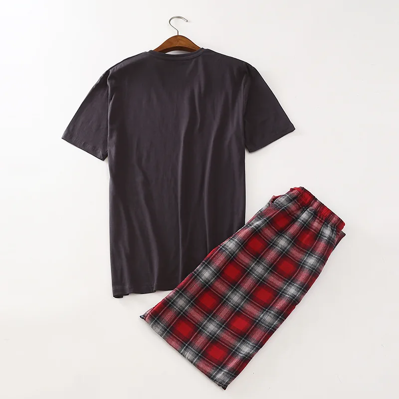 Простые мужские пижамы 100% хлопок осенние брюки с коротким рукавом Пижамный