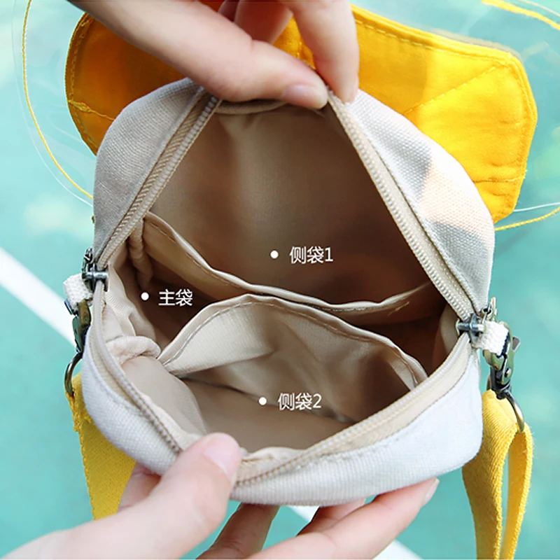 

Angelatracy 2019 New Arrival Lion Canvas Cute Phone Small Cartoon Animal Phone Gift Yellow Zipper Bag Crossbody Messenger Bag