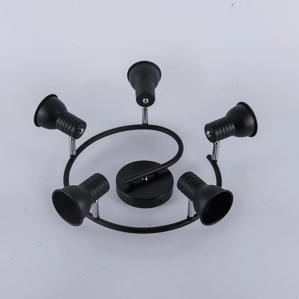 Lámpara de techo de accesorio de iluminación de techo LED giratoria para el hogar, luz de 5 cabezales, ajustable, color negro, para loft, cocina, dormitorio, pasillos, GU10