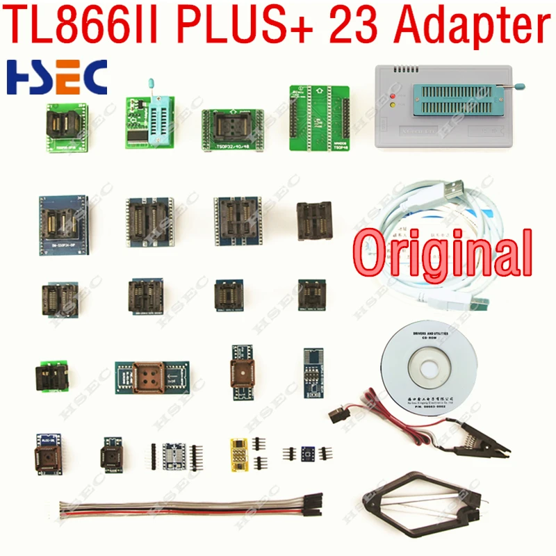 V9.00 TL866II плюс универсальный Minipro программатор с адаптерами+ тестовый зажим TL866 PIC биос высокоскоростной программатор - Цвет: Черный
