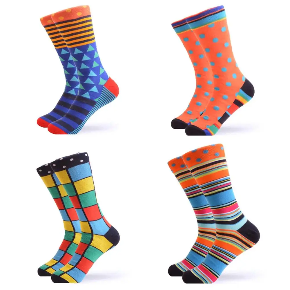 06550 (4 pairs) SANZETTI Men's Colorful Combed Cotton Happy Novelty Socks Hip Hop High Quality Skateboard Plaid Geometric Funny Socks For Gifts - Цвет: 06550 (4 pairs)