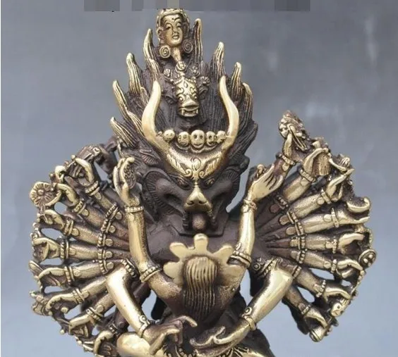 YM 320 7 "Тибетский буддизм бронзовый Joss 1000 Arm Yamantaka Hayagriva статуя Будды hevajra|Статуи и