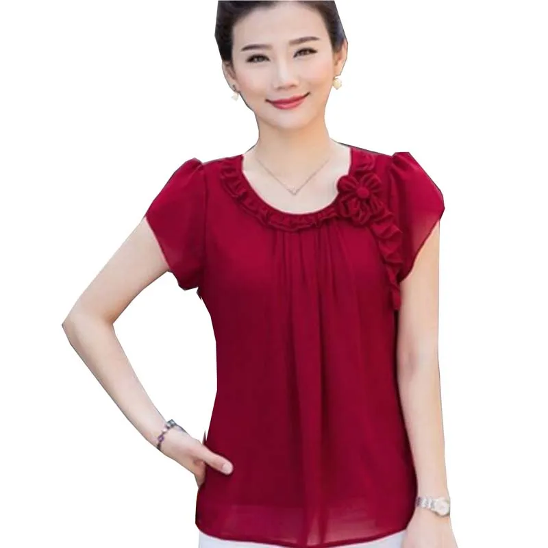 

New Womens Tops Fashion 2018 Women Summer Short sleeve Chiffon Blouse Plus Size Loose Casual shirt 4XL LY789