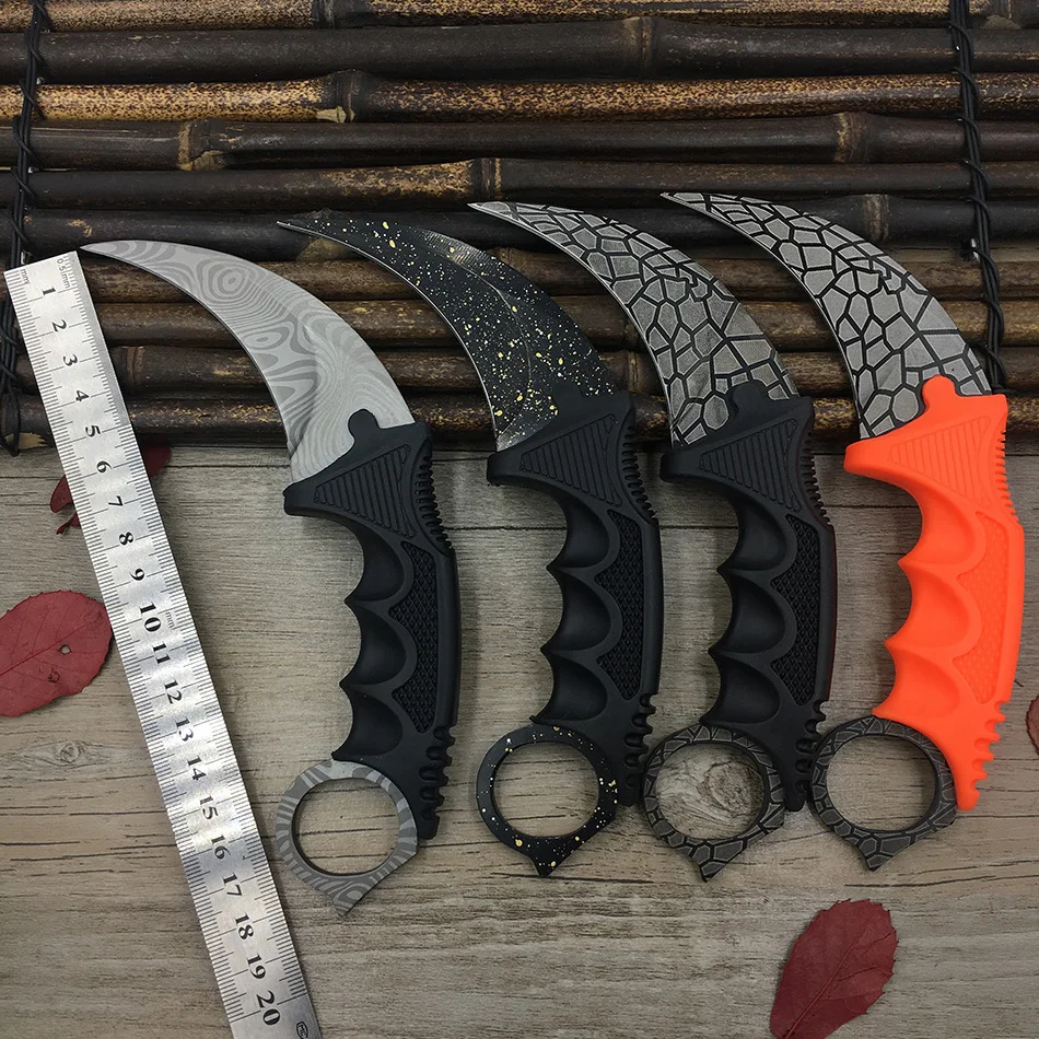 Cuchillo de Karambit con hoja de fijación para campamento, cuchillo de cuello con vaina, diente de Tigre, cuchillo de juego Real, arco iris