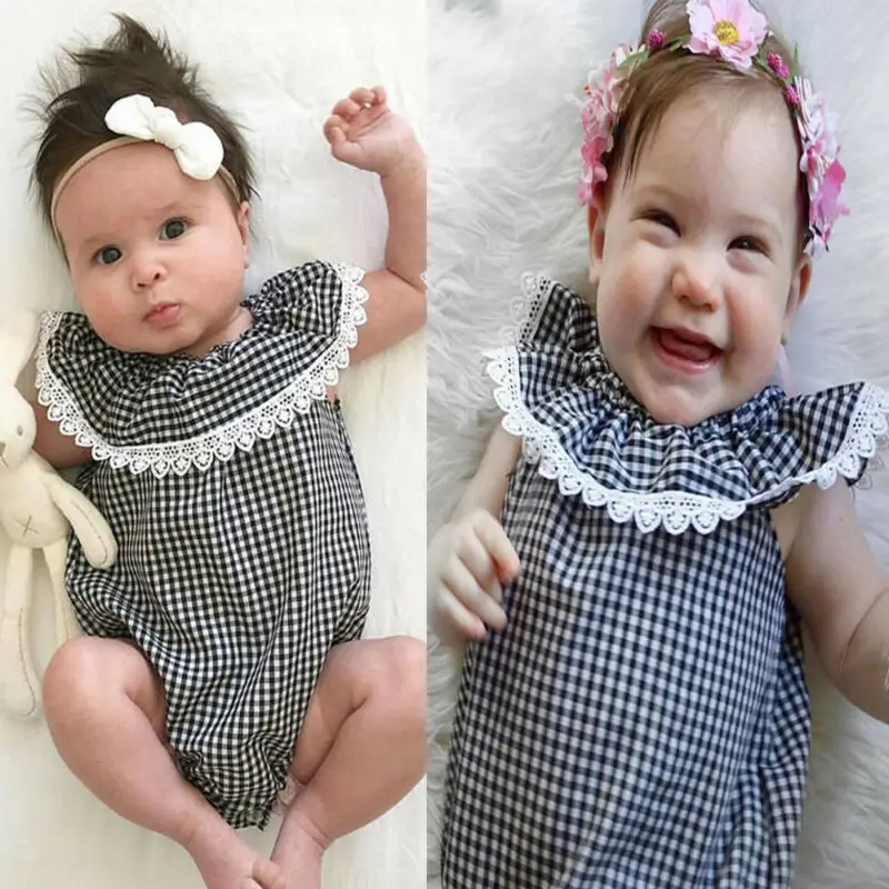 2019 Hot Newborn Kids Baby Girl Infant Casual Ruffle Plaid Romper Jumpsuit Lace Clothes Outfit Wear | Мать и ребенок