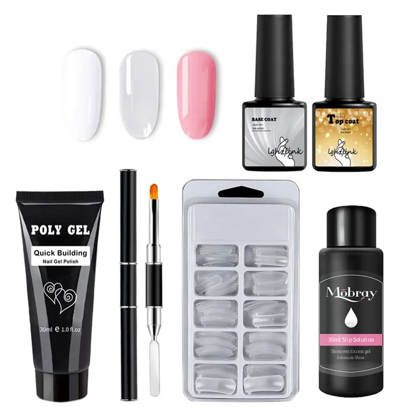 Clear White Pink Set Полигелевый набор, светодиодный и УФ, удлиняющий гель для ногтей, прозрачный, прозрачный, для ногтей, Базовое покрытие, верхнее покрытие, жесткое желе, быстрое наращивание ногтей, полигель - Цвет: Clear White Pink Set