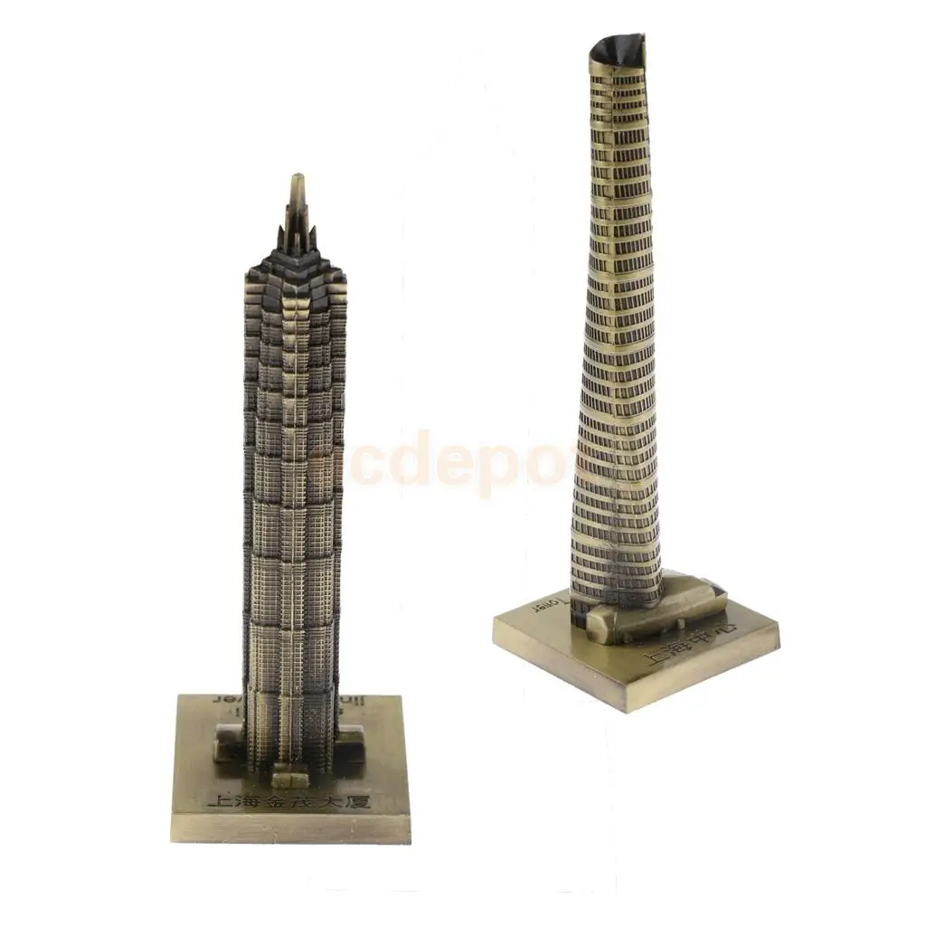 2 шт. винтажная Металлическая статуэтка Цзинь Мао и башни Шанхая | Дом сад