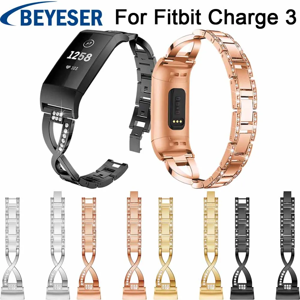 Ремешок для часов Fitbit Charge 3 link сменный Браслет из нержавеющей стали металлический