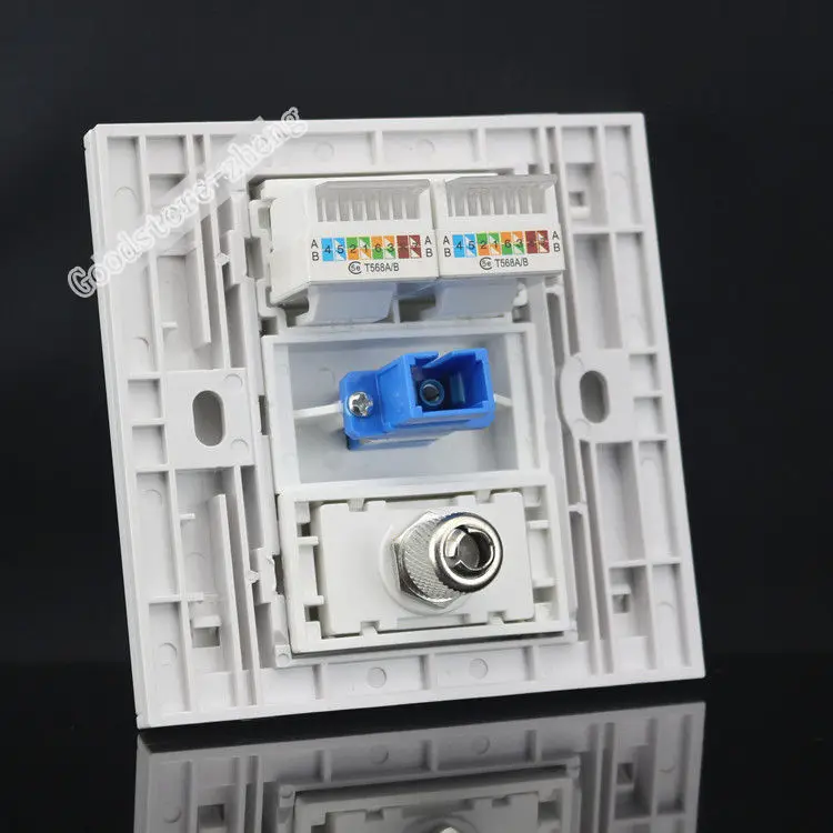 Настенная пластина 4 порта двойной CAT5E RJ45 сеть LAN + SC оптическое волокно ТВ разъем