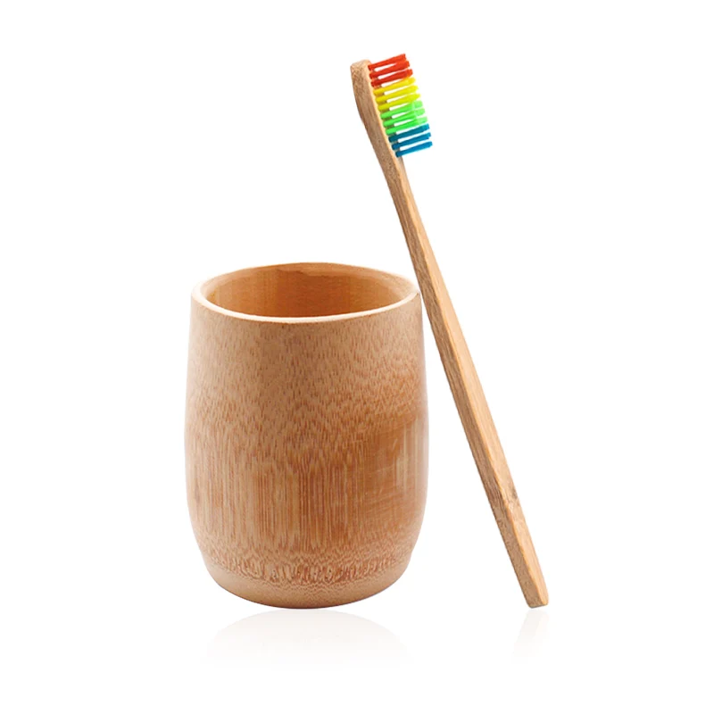 rainbow with cup Зеленая натуральная чистая бамбуковая зубная щетка ручной работы Экологичная мягкая щетина бамбуковая зубная щетка для взрослых с бамбуковая чашка - Цвет: rainbow with cup