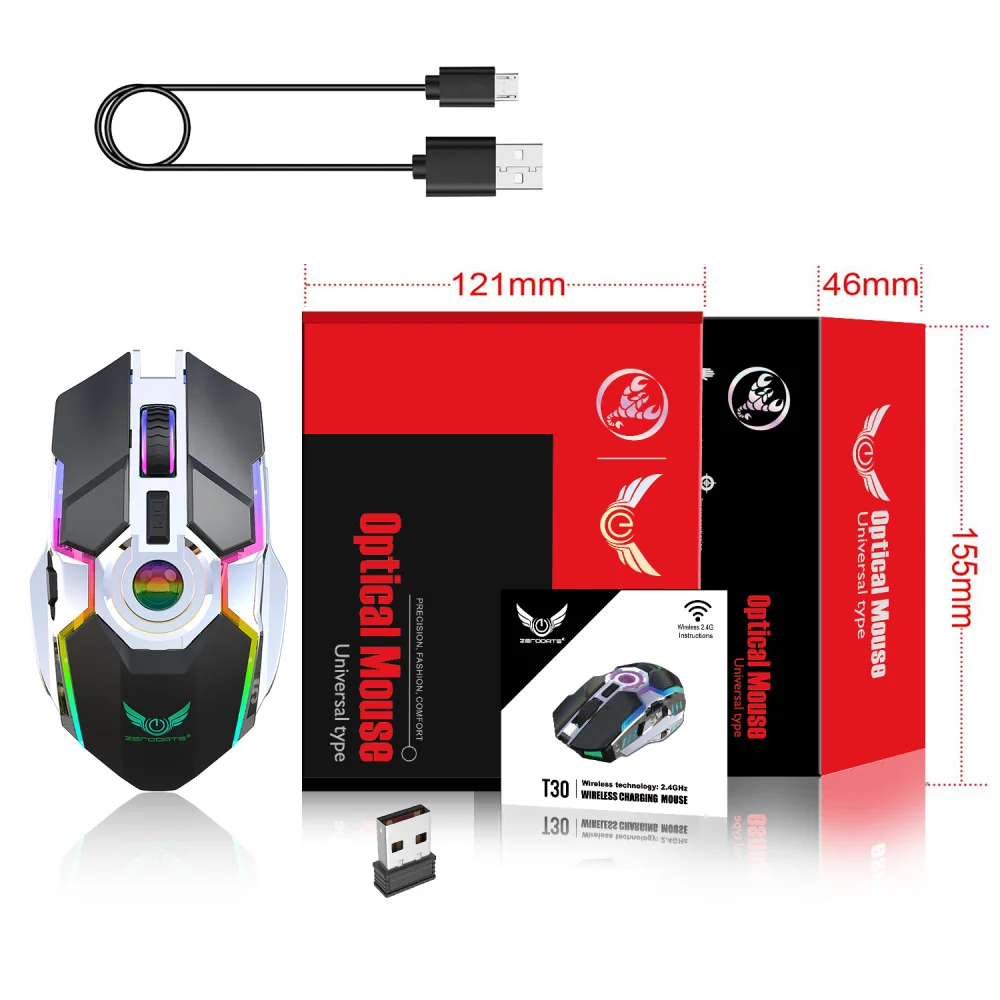 ZERODATE новая перезаряжаемая мышь RGB светильник беспроводная 2 4G Регулируемый Точек