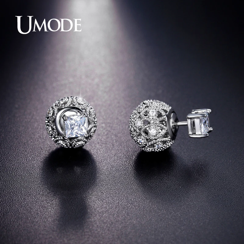 Женские серьги-гвоздики с кристаллами UMODE ювелирные изделия из фианита