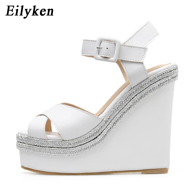 Eilyken/модные Клубные женские босоножки на платформе с открытым носком; цвет белый, золотой; босоножки на танкетке с ремешком и пряжкой на высоком каблуке; туфли-лодочки; Размеры 35-40