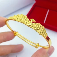 peacock patterned yellow gold filled womens bangle adjust bracelet wedding party jewelry