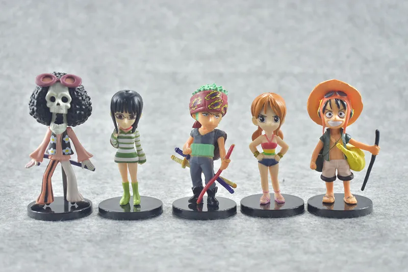 New hot sale 9pcs/set ONE PIECE Luffy Nami Zoro Chopper Sanji Brook FRANKY travel ver. 9CM gift for children free shipping | Игрушки и
