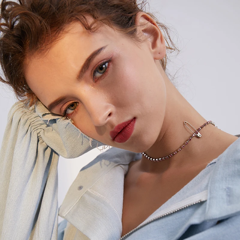 Matching jewelry creative pin necklace female collarbone chain short style European simple personality fashion | Украшения и
