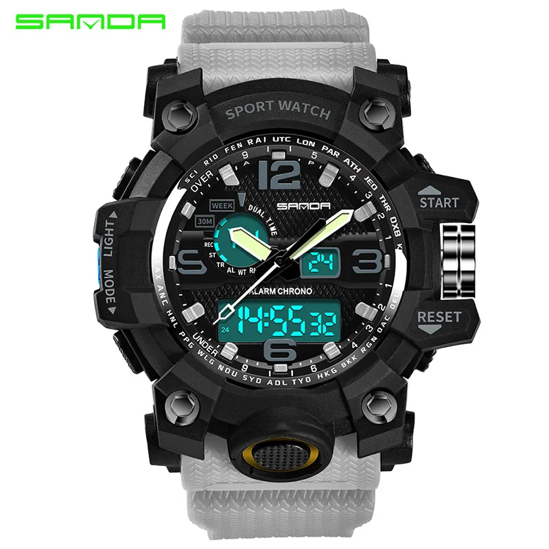 Men Sports Outdoor Waterproof Date Multi Function LED Digital Alarm Rubber Army Wristwatch Clock Casual Luminous Stopwatch | Электроника