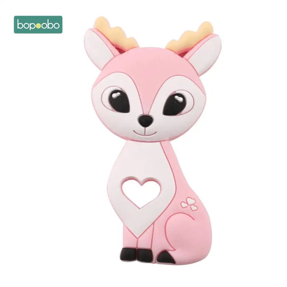 Pink Sika Deer Bopoobo 1 шт. Детские Прорезыватели Силиконовые Большие Глаза Кошка BPA бесплатно аксессуары для прорезывания зубов пищевой Ежик ожерелье кулоны - Цвет: Pink Sika Deer