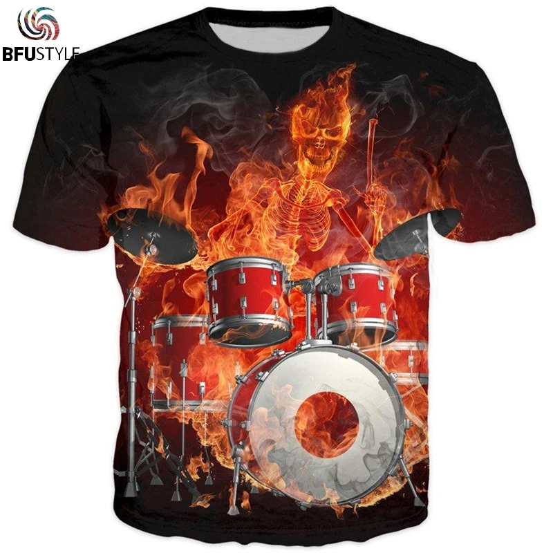 Мужская и женская футболка Drummer in Fire Music Повседневная с коротким рукавом круглым