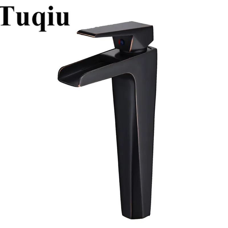 

Basin Faucets Waterfall Bathroom Faucet Single handle Basin Mixer Tap Bath Black Oil Brushed Faucet Brass Sink Water Crane