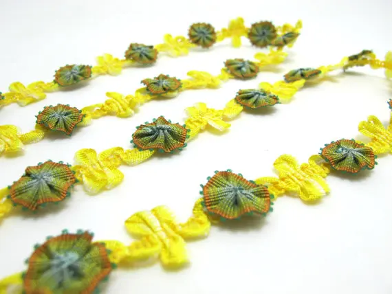 2 ярдов тканая лента рококо с отделкой в форме вентилятора цветочные бутоны |