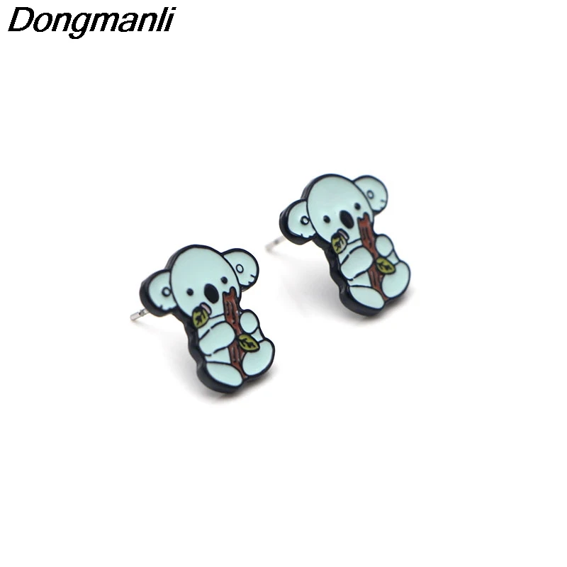 P2526 Dongmanli милые Eat листья коала серьги гвоздики для женщин дети эмаль пирсинг