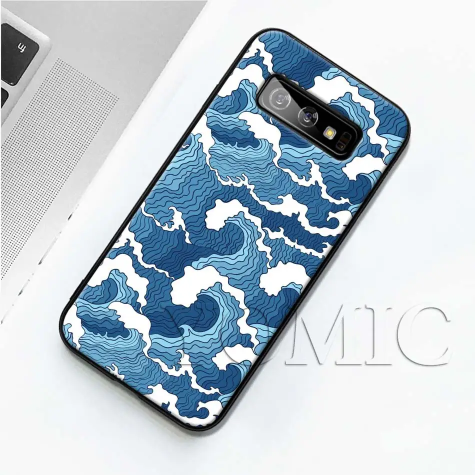 Черный силиконовый чехол Hokusai The Great Wave для samsung Galaxy S10 S10e S8 S9 Plus S7 A40 A50 A70 Note 8 9 мягкий чехол