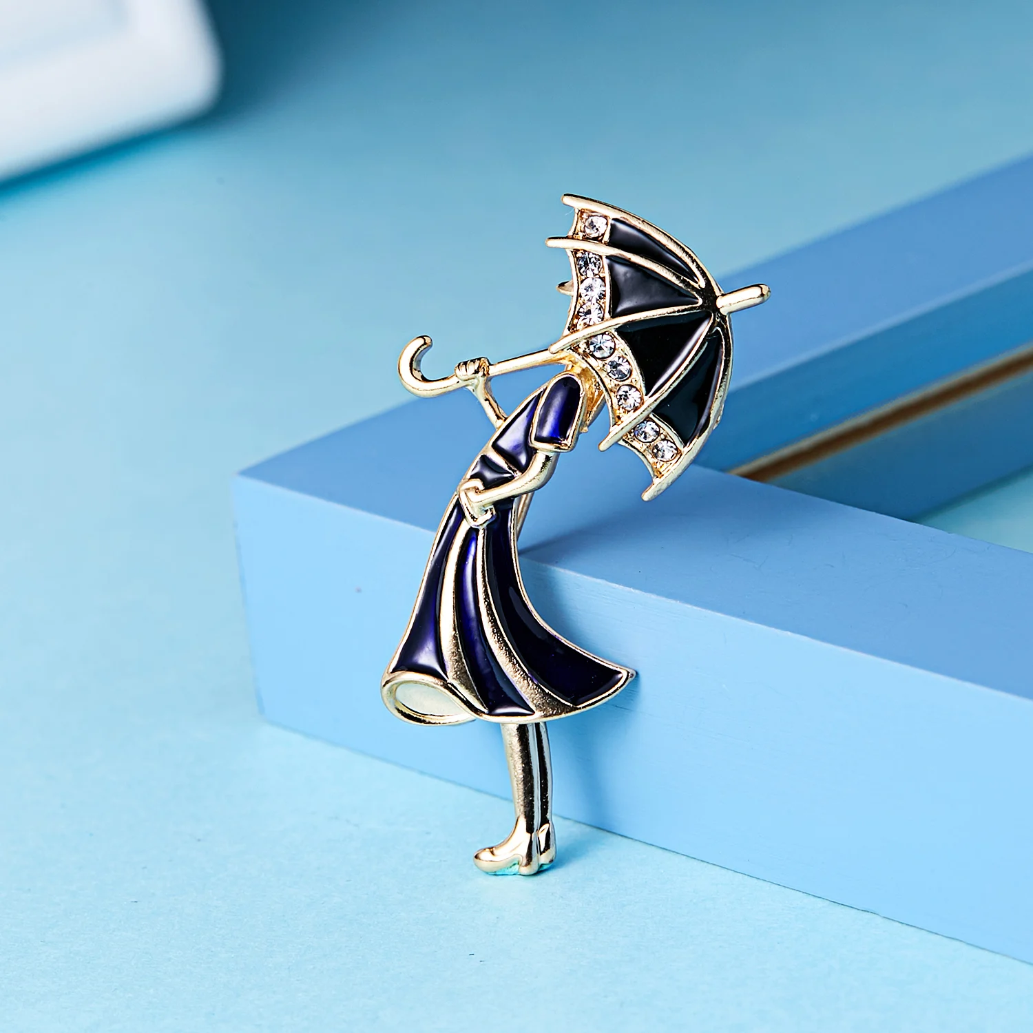 New Fashion Jewelry Accessories: Rinhoo Enamel Cartoon Brooch Pins in 2 Colors Featuring Girl Wearing Umbrella image 3