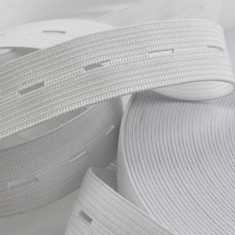 5 Meters 15/20/25MM Flat Elastic Band with Button Holes Elastic Band for DIY Garment Sewing Accessories White/Black Wire Webbing