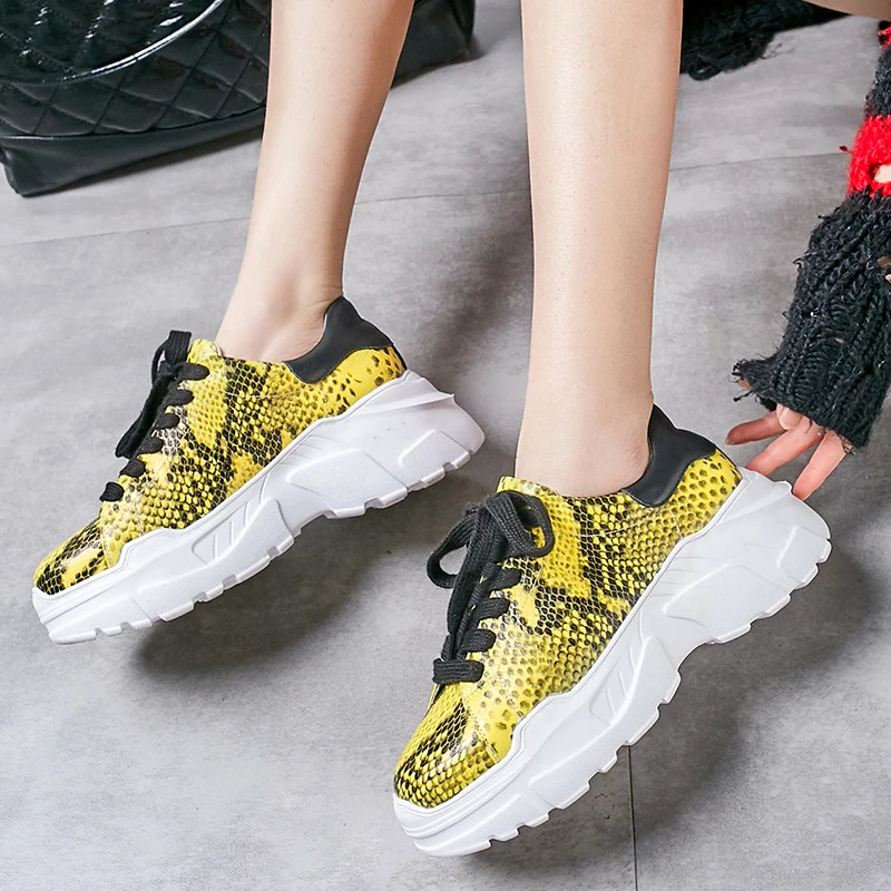 Buono Scarpe змеиные вены кроссовки женские натуральная коровья кожа Мода папа обувь женские на платформе со шнуровкой эспадрильи Дамская обувь