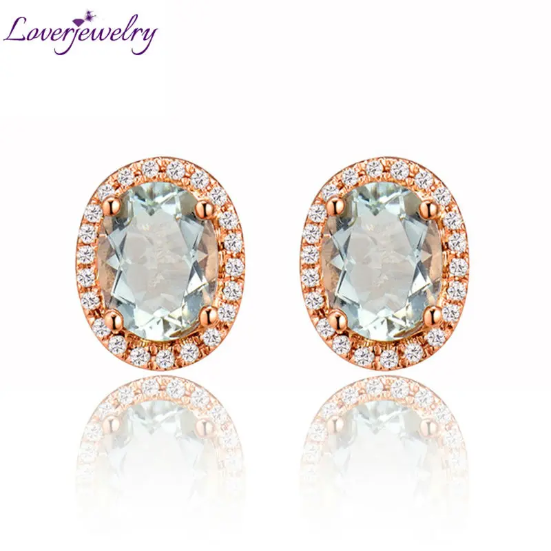 LOVERJEWELRY серьги гвоздики свадебные юбилейные Овальные 6x8 мм 14Kt розовое золото