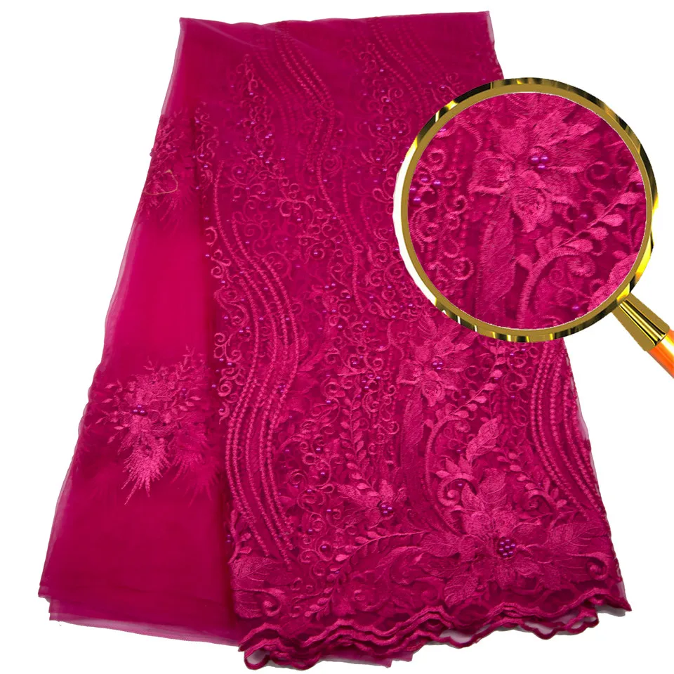 

High quality rose red nigerian french lace african lace fabric for party dress.5yards/lot Free shipping 1Y4-2