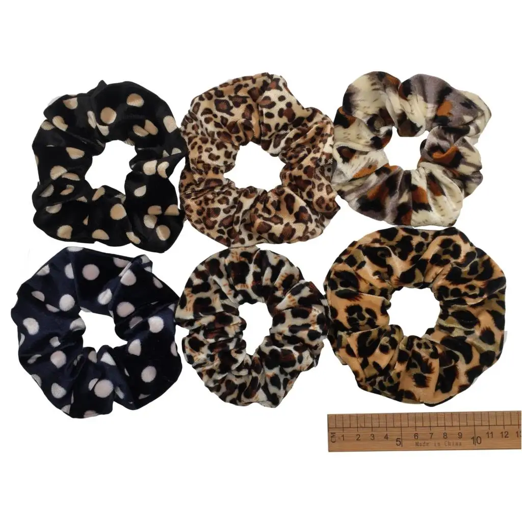 PJ020-6PCS 6 шт/лот Бархатные эластичные резинки для волос, резинки для волос для девочек, не складываются, леопардовые женские большие мелкие блестки из шифона с цветочным рисунком - Цвет: PJ020-6PCS