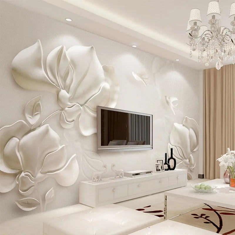 

3D Wallpaper Modern Stereoscopic Gypsum Embossed Magnolia Photo Wall Mural Living Room TV Sofa Backdrop Wall Covering Home Decor