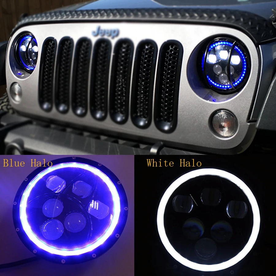 Светодиодные фары 2 шт. для Jeep Wrangler 7 дюймов 60 Вт круглые светодиодные синие/белые