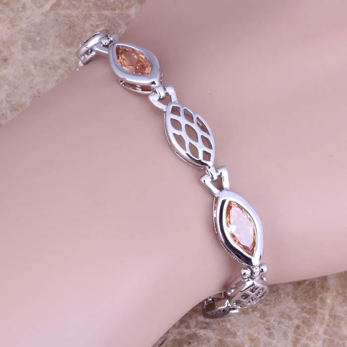 Гламурная Шампанское Morganite стерлингового серебра 925 ссылка браслет-цепочка 6.5-8