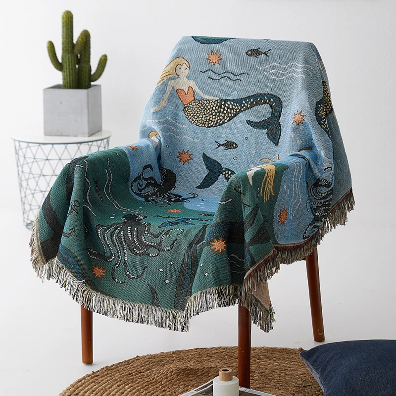 Нитевое одеяло покрывало для дивана чехол пианино в морском стиле летнее