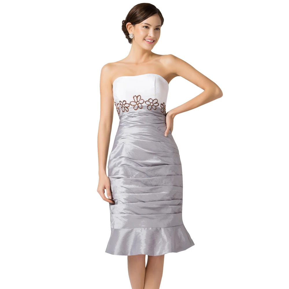 Grace Karin 2 two pieces Mother of the Bride Dresses with Jacket Knee Length Short Mermaid Fishtail Silver Grey Plus Size CL6266 | Свадьбы и