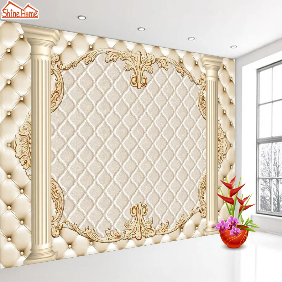 

ShineHome-Large Custom European Soft Roll Pillar 3D Wall Paper 3d Modern Living Room Wall Murals Wahable Wallpaper Desktop