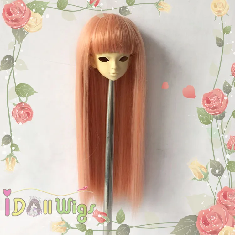 Горячая продажа прямой персиковый розовый BJD кукла парик линяет Бесплатная 1/3 1/4