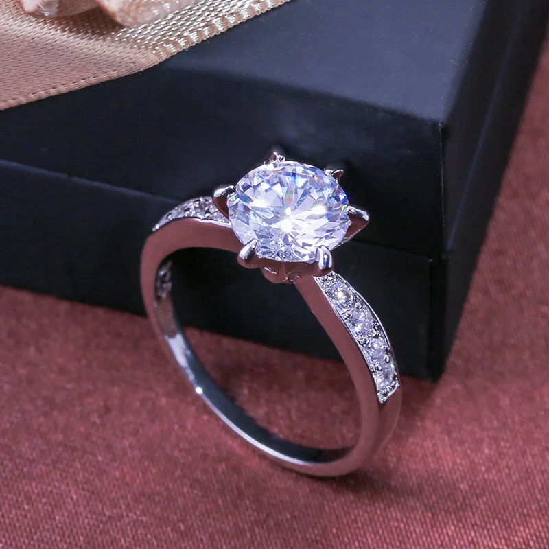 Белый Huitan Fashion Six Prong обручальное кольцо с камнем для женщин AAA CZ Камень Обручальное женское кольцо группа подарок на День святого Валентина для девочки - Цвет основного камня: Белый