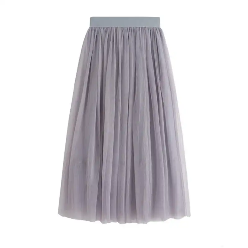 Summer Tulle Long Skirts Women Black Beige Gray White Mesh Pleated Skirt Layers Boal Gown Girl Vacation Beach Skirts